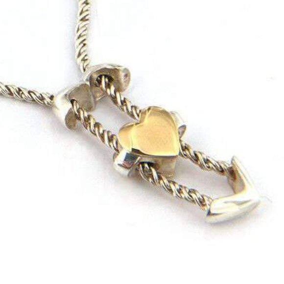 ❤️ Tiffany & Co Sterling Silver & 18K Yellow Gold Heart Puzzle Cable Necklace - Picture 2 of 4